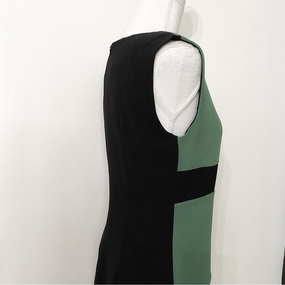 FINE ILLUSION WOOL BLEND BLACK GREEN COLORBLOCK SLEEVELESS SHIFT MINI DRESS S/M - Picture 7 of 12